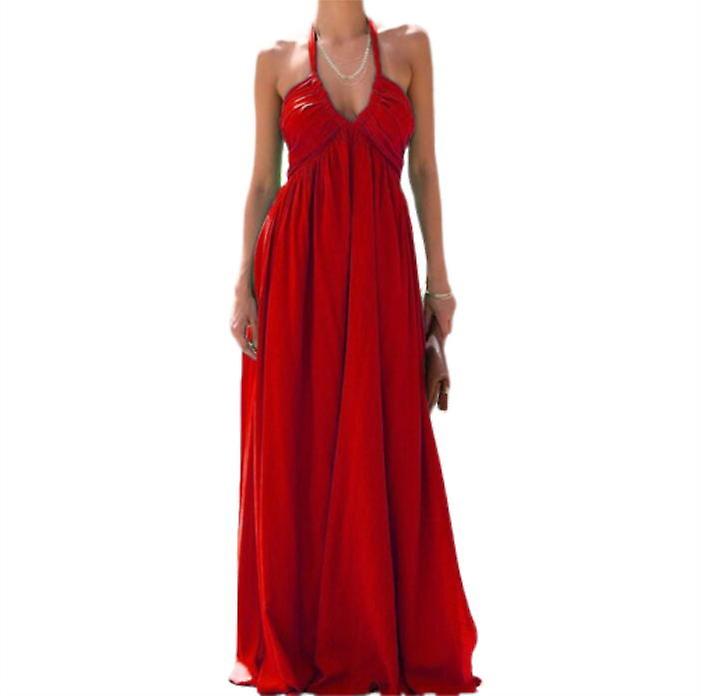 Women's Solid Deep V-Neck Sleeveless Dress