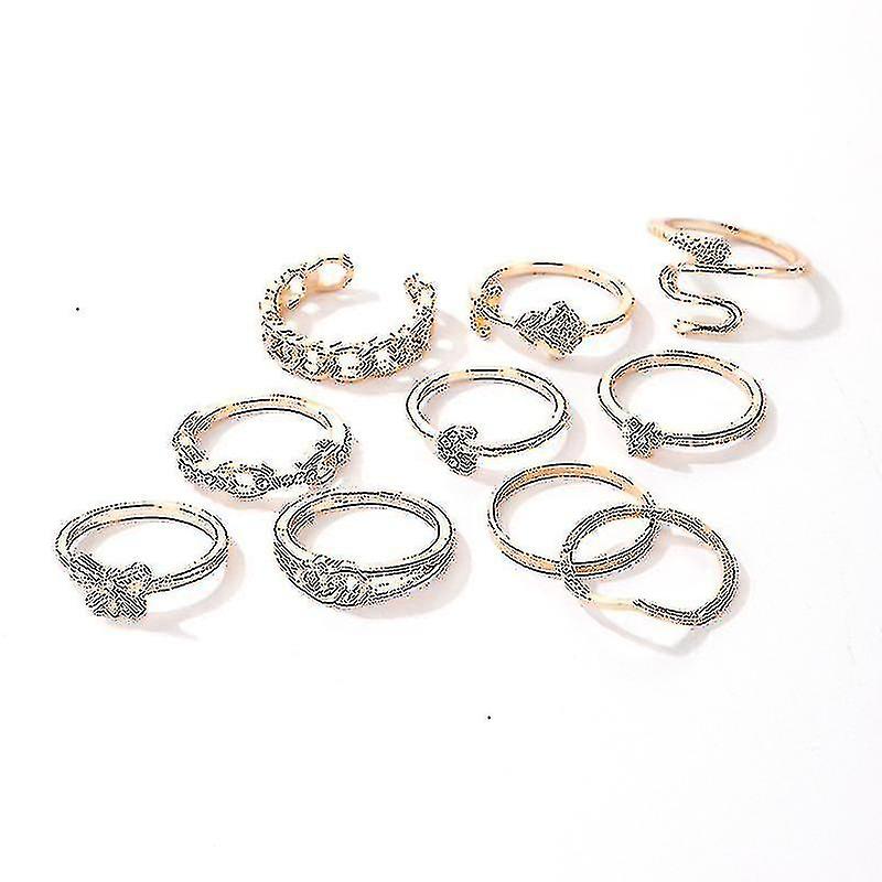 Tocona 10pcs/sets בוהו נחש משותף טבעות טבעות לנשים צ'ארמס פרחים פרפר ירח קריסטל אבן קריסטל תכשיטי מסיבה кольца 18194
