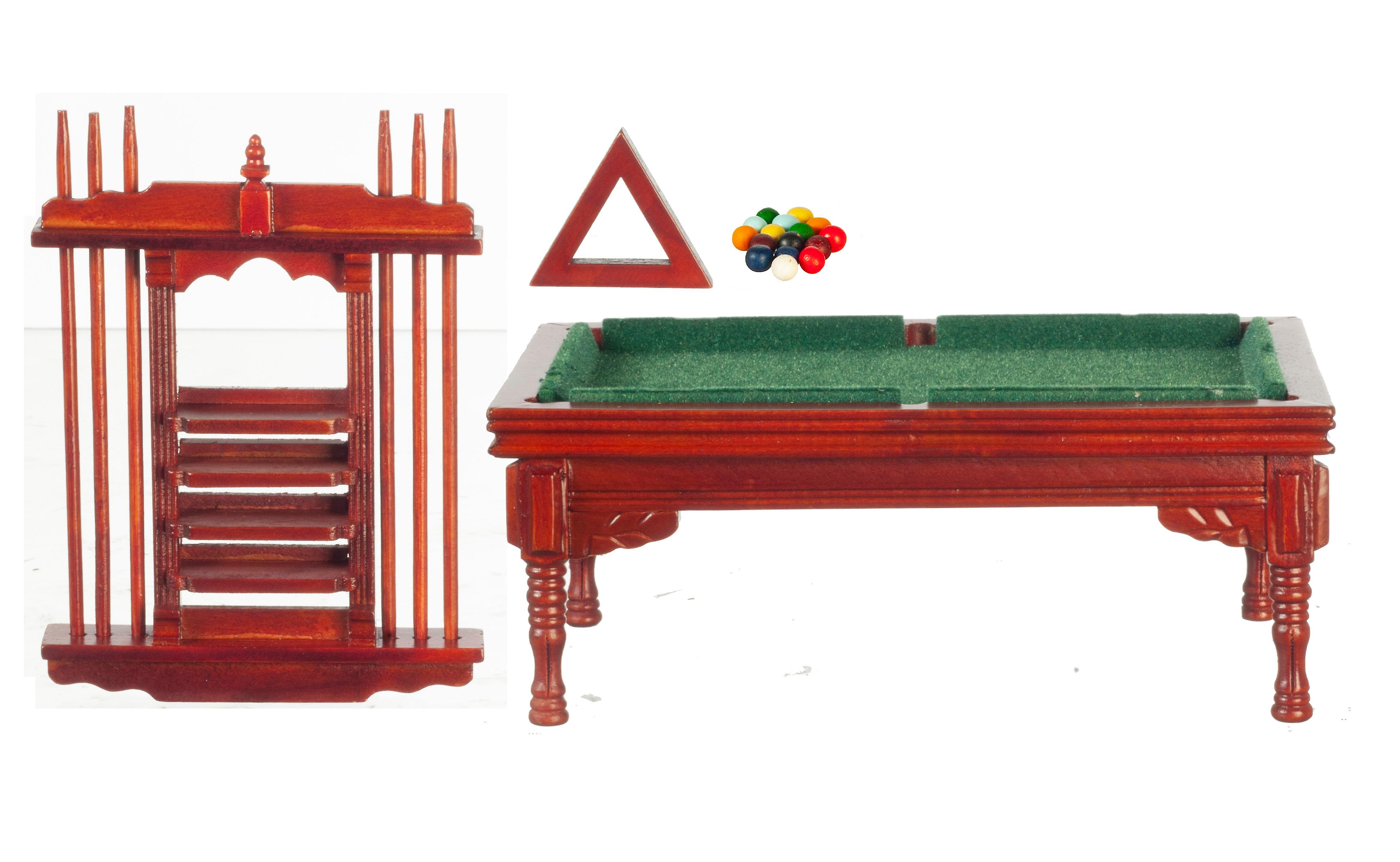 Dolls House Pool Snooker Table & Cue Stand Set Miniature Pub Study Furniture