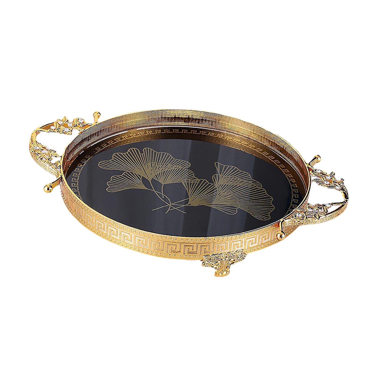 Decorative Trays with Handles Nordic Style Desktop Organizer Serving Tray Round
