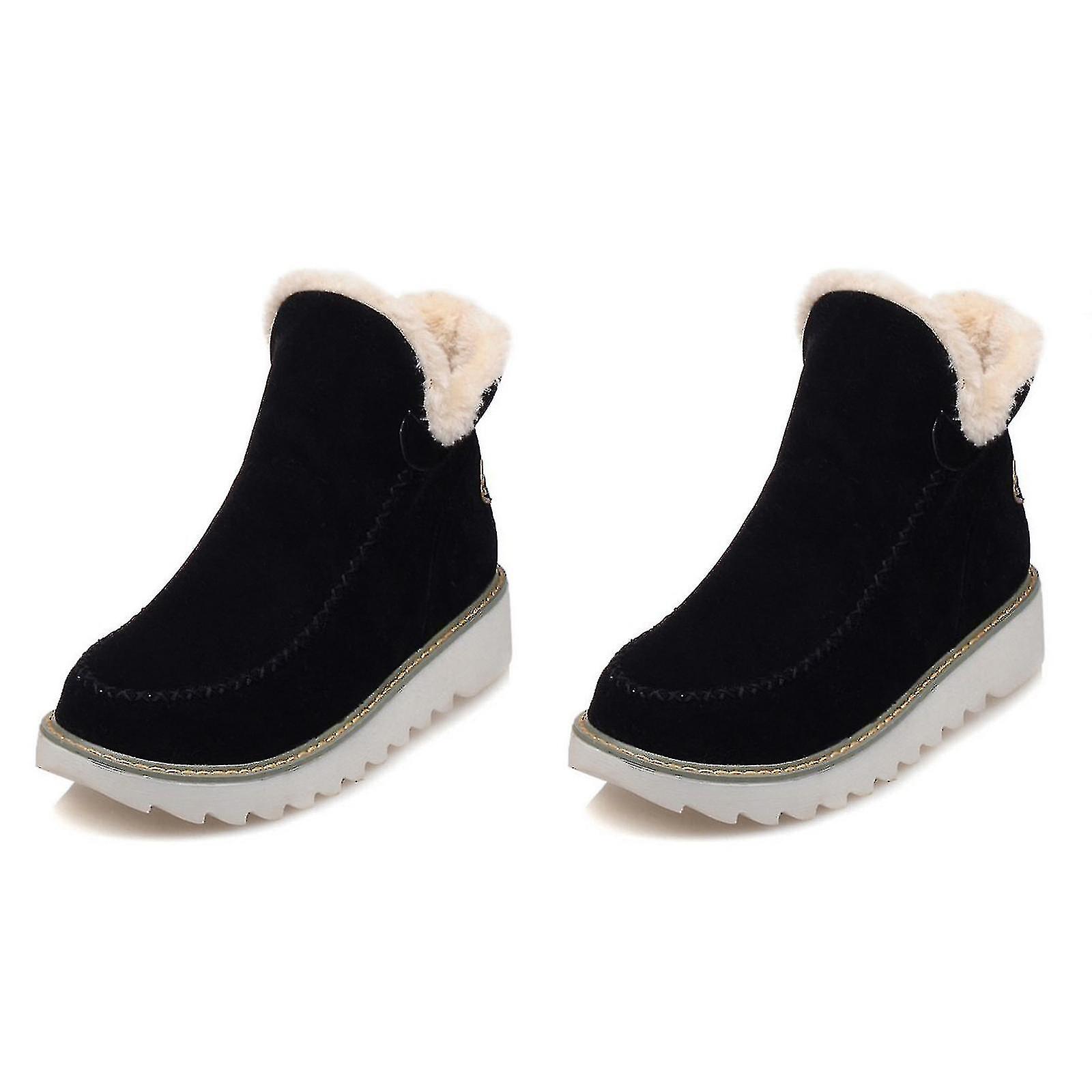Winter Women's Waterproof Snow Boots, Black Cotton Material