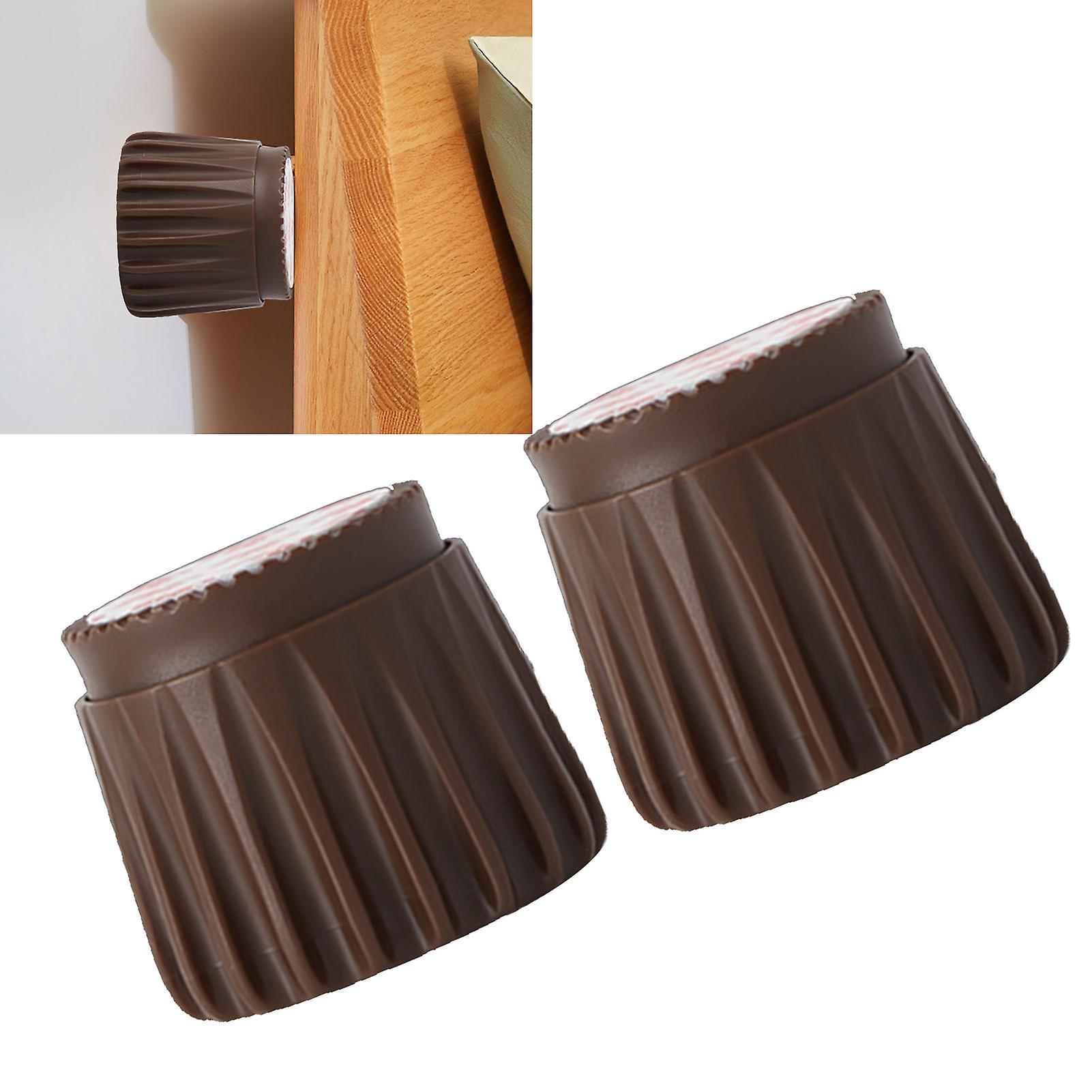 2Pcs Brown ABS Wall Bed Stopper Rotatable Mute Anti Shake Tool