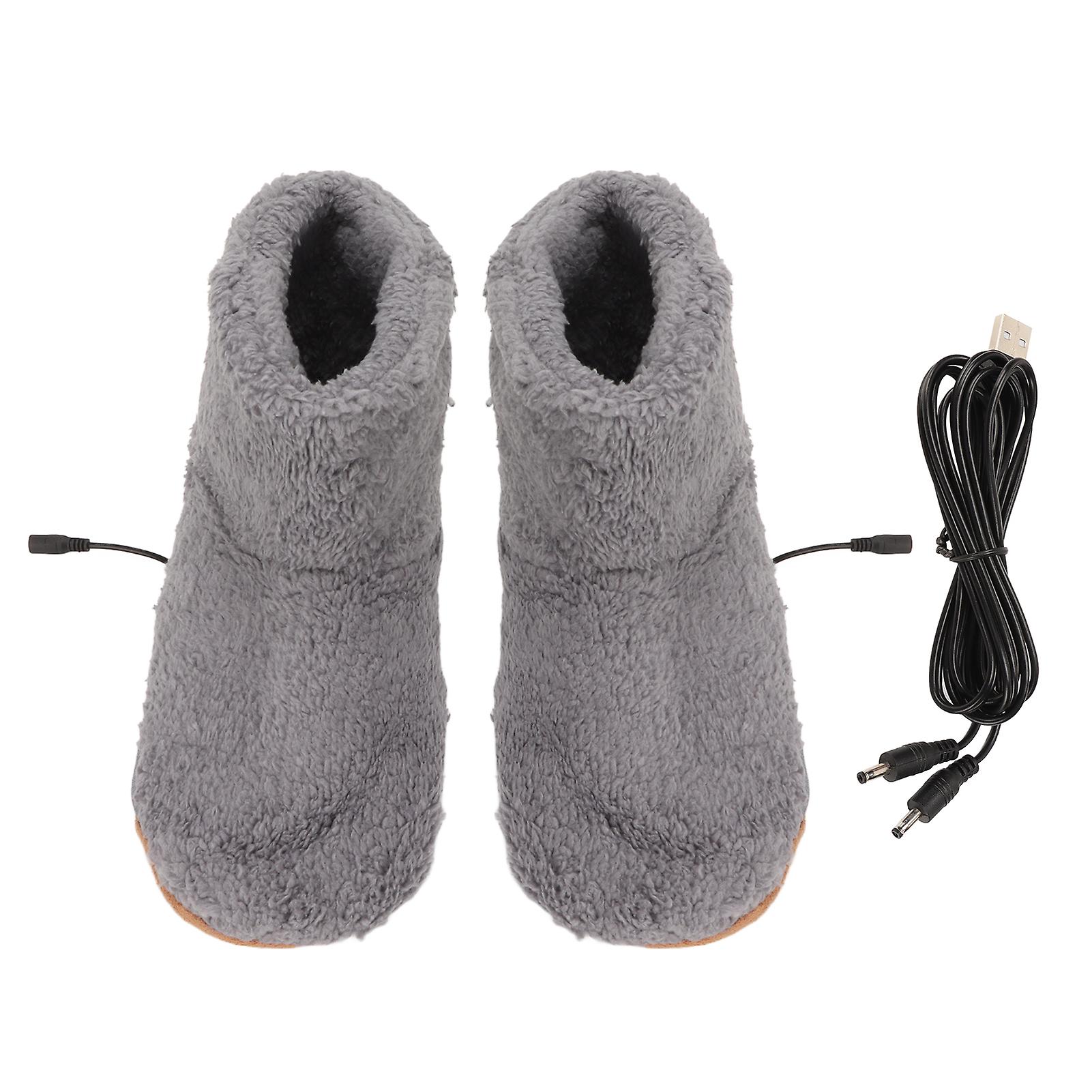 Heated Foot Warmer USB Charging Soft Relaxing Electric Plush Warming Shoes for Cold Winter Grey Men 39‑43