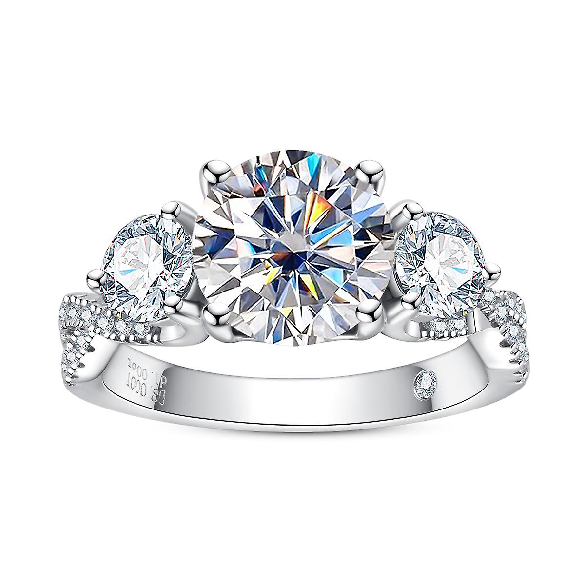 Round Moissanite 3 Stone Engagement Ring For Womens
