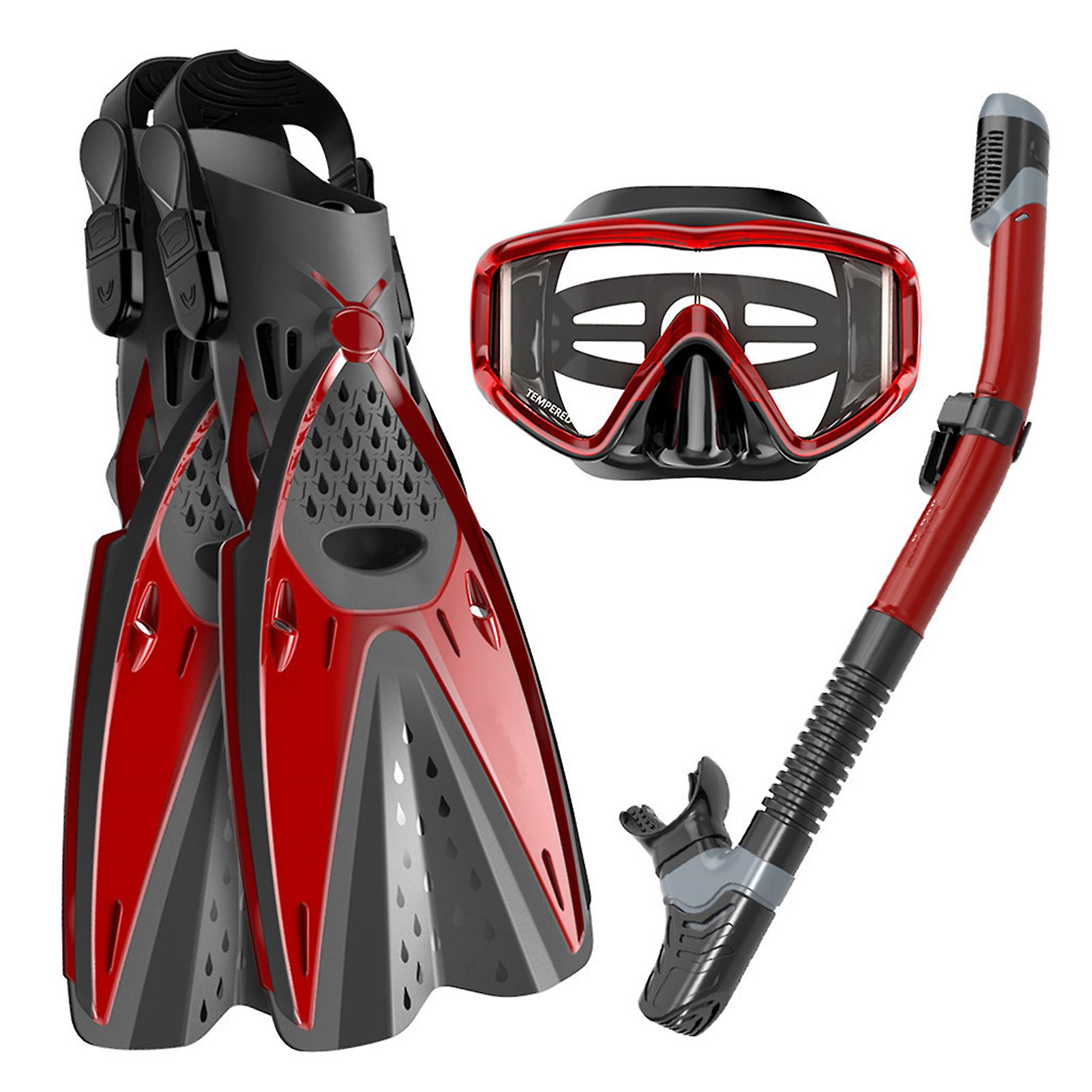 Professional Snorkel Set Adult Snorkel Set 3 Piece Diving Set with Flippers Dry Snorkel Anti-Fog Diving Mask Diving Equi
