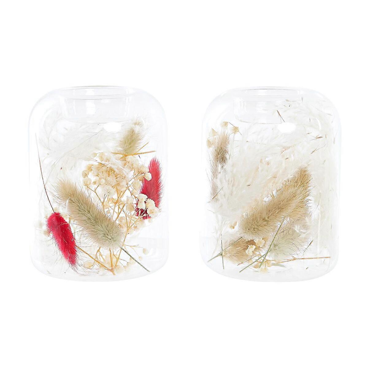 Candle Bowl DKD Home Decor Dried Flower 8 x 8 x 11 cm Crystal Beige Garnet Red (2 pieces)