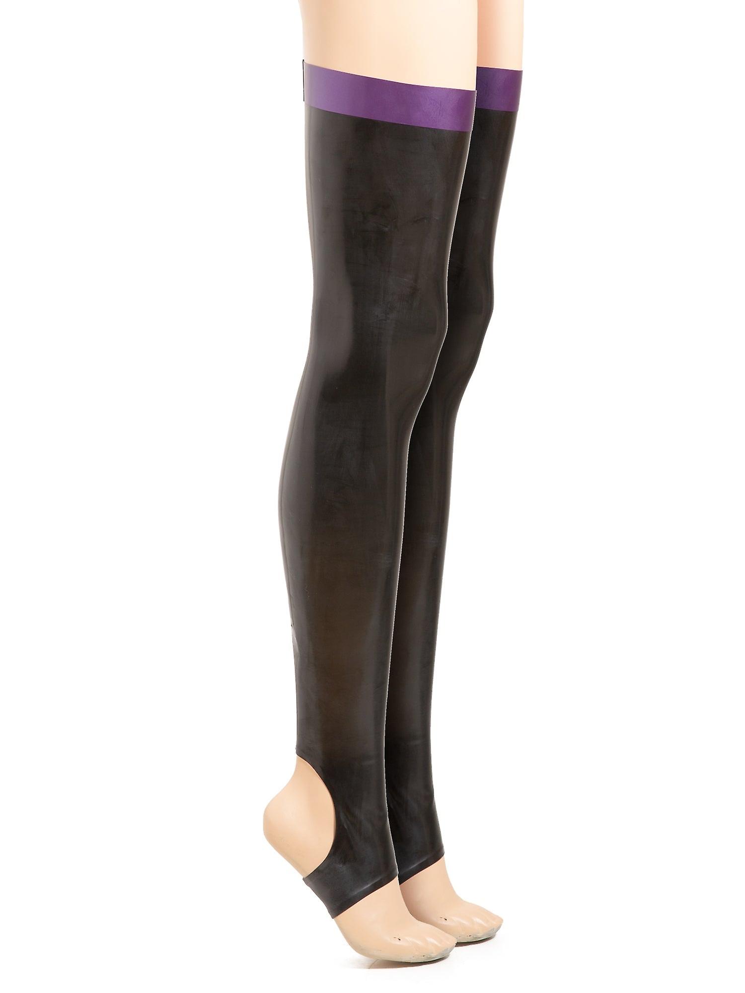 Purple Latex Footless Stockings With A Rear Seam