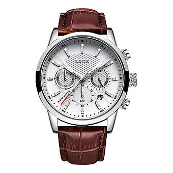 Reloj de lujo Lige para hombres con correa de cuero - Anologue Movimiento mecánico para hombres cuarzo plata