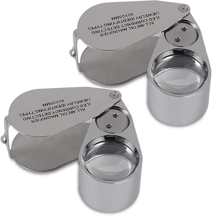 40X Illuminated Jewelers Magnifier Loupe Set of 2 Metal Folding Jewelry Loop Magnifier with LED Ligh