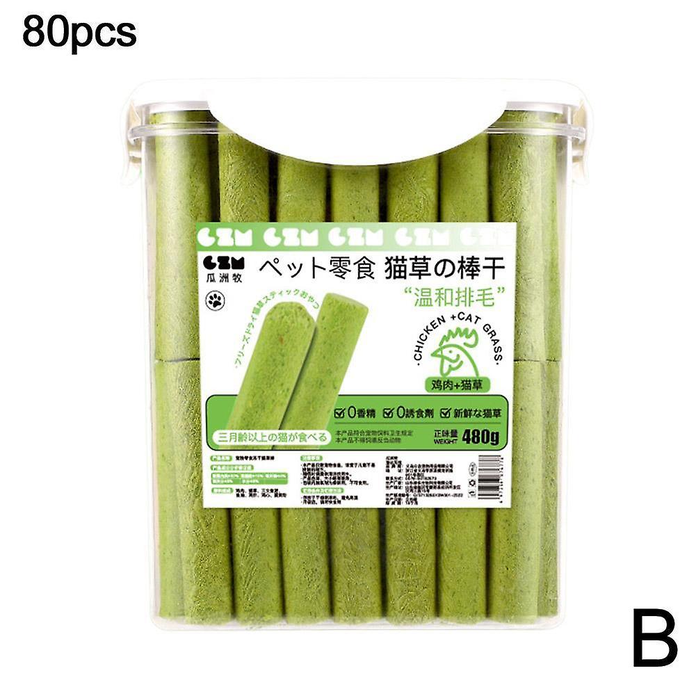 Freeze-Dried Cat Grass Teething Sticks for Kittens Hairball Control with Chicken Liver and Fish Oil 60 or 80 Pieces
