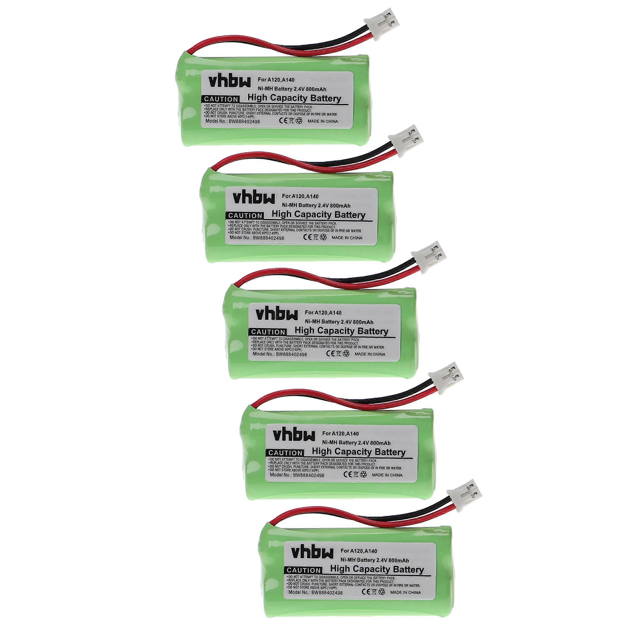 Batterie vhbw 5x compatible avec le téléphone fixe sans fil T-Com Sinus 100 (800 mAh, 2,4 V, NiMH)