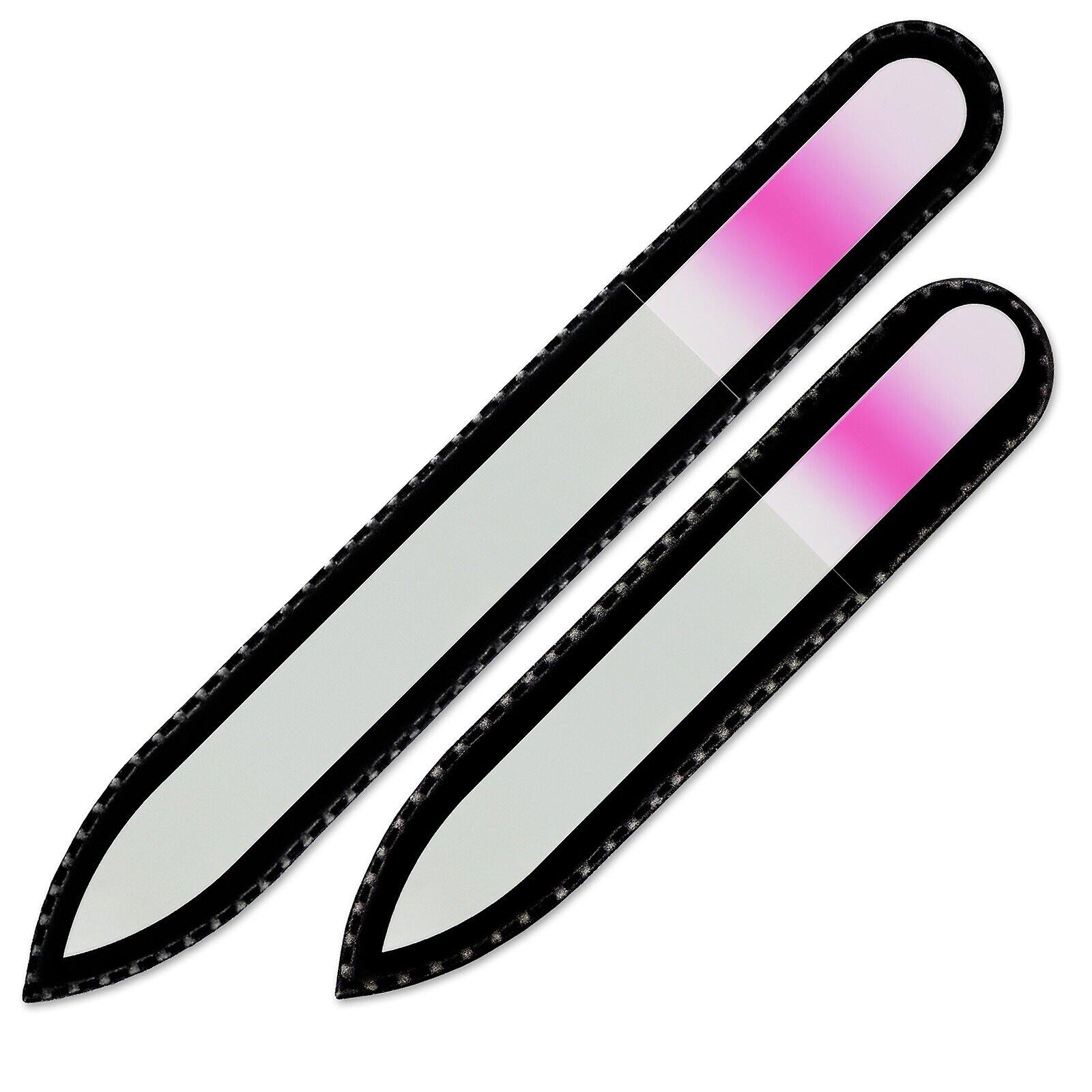 Set of 2 Rainbow Crystal Nail Files, Hand made of Czech tempered glass R-MS7 - Pink Down