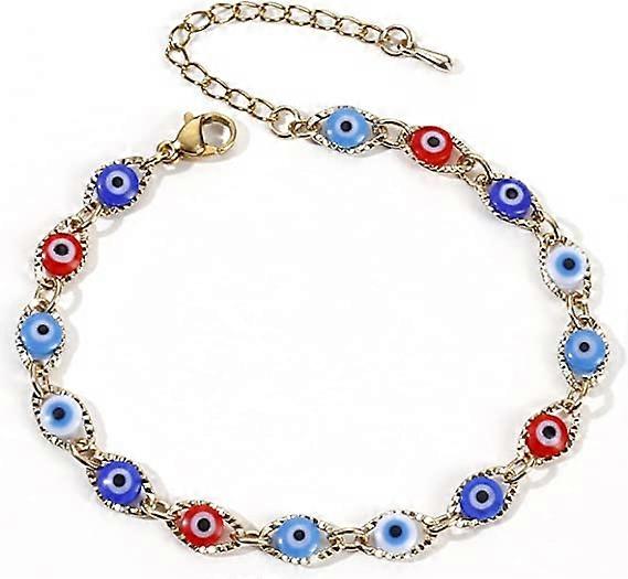 Newest Adjustable Handmade Blue Eyes And Colorful Flower Beads Chain Ankle Bracelets For Lady Girl gold