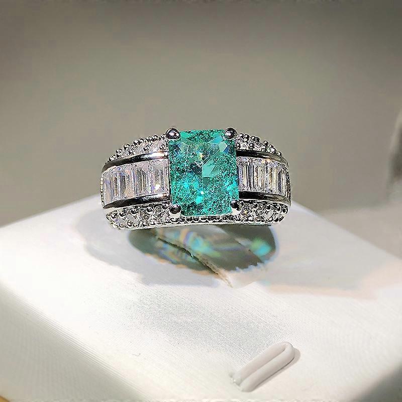 Diamond full ring green simulated emerald women's emerald pendant square