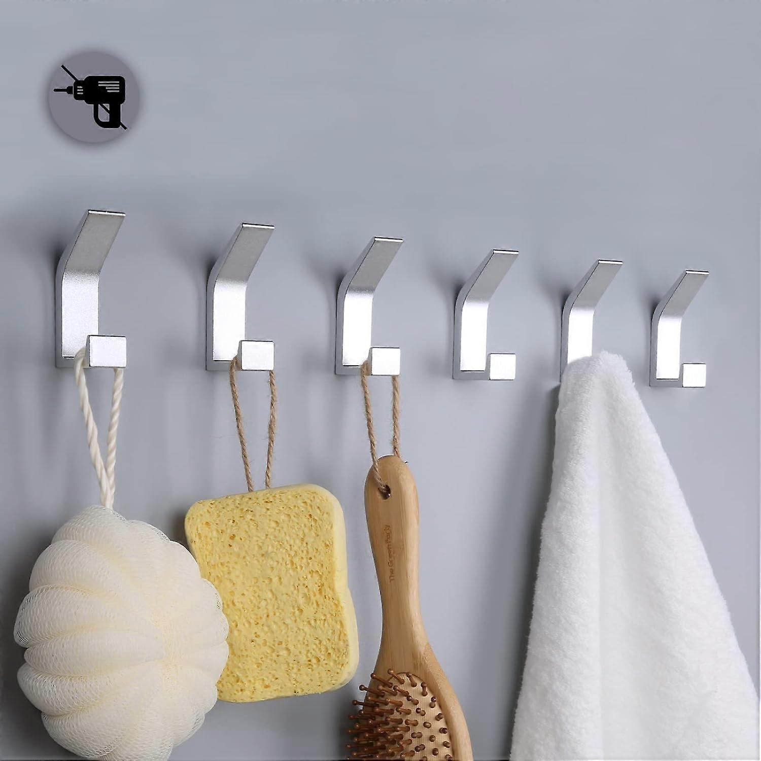 6 Pices Argent Crochets auto-adhsifs, Crochet Double Porte Serviett