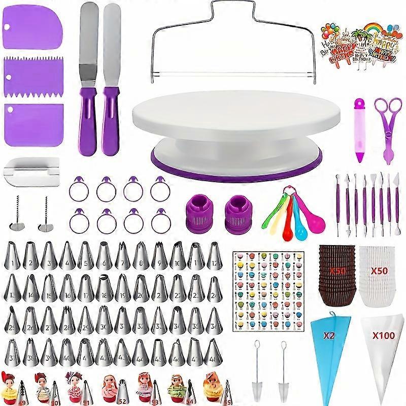 345 Pcs Cake Decorating Kit With Cake Turntable & Leveler, 55 Numbered Icing Piping Tips, 2 Spatulas, 3 Comb Scrapers, 2 Tip Couplers, 102 Pastry Bags
