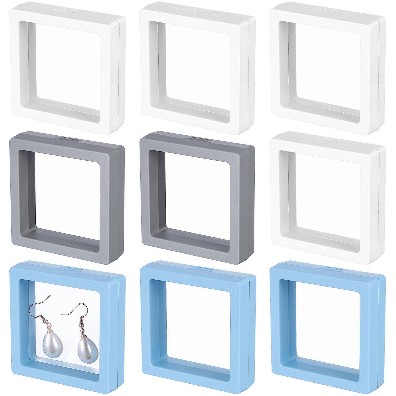 9pcs Floating Display Box Jewelry Display Frame Floating Display Case Transparent Frame Display Stand