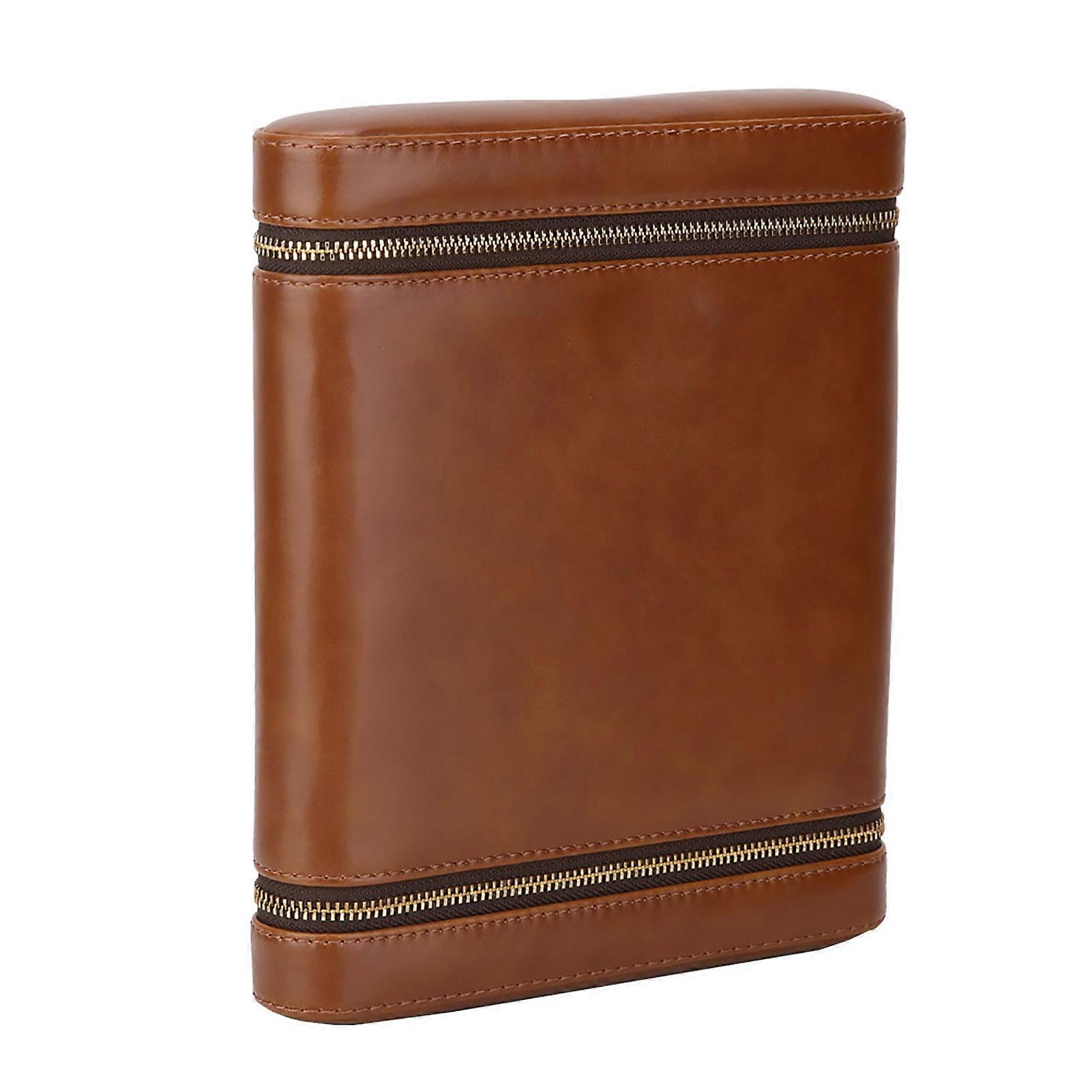 6-reikäinen keinonahkainen sikarilaatikko setripuinen humidorisäiliö vetoketjuilla (ruskea)