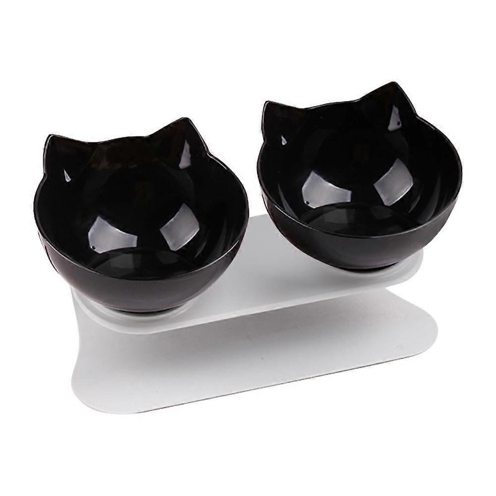 Platform double bowl cat feeder,raised cat food and water bowls with stand no spill