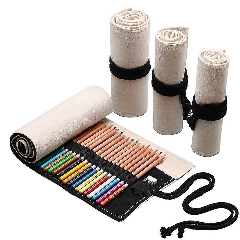 Solid Color Canvas Colored Pencil Curtain Sketch Only For Painting Bag Large Capacity Rolling Pencil Case