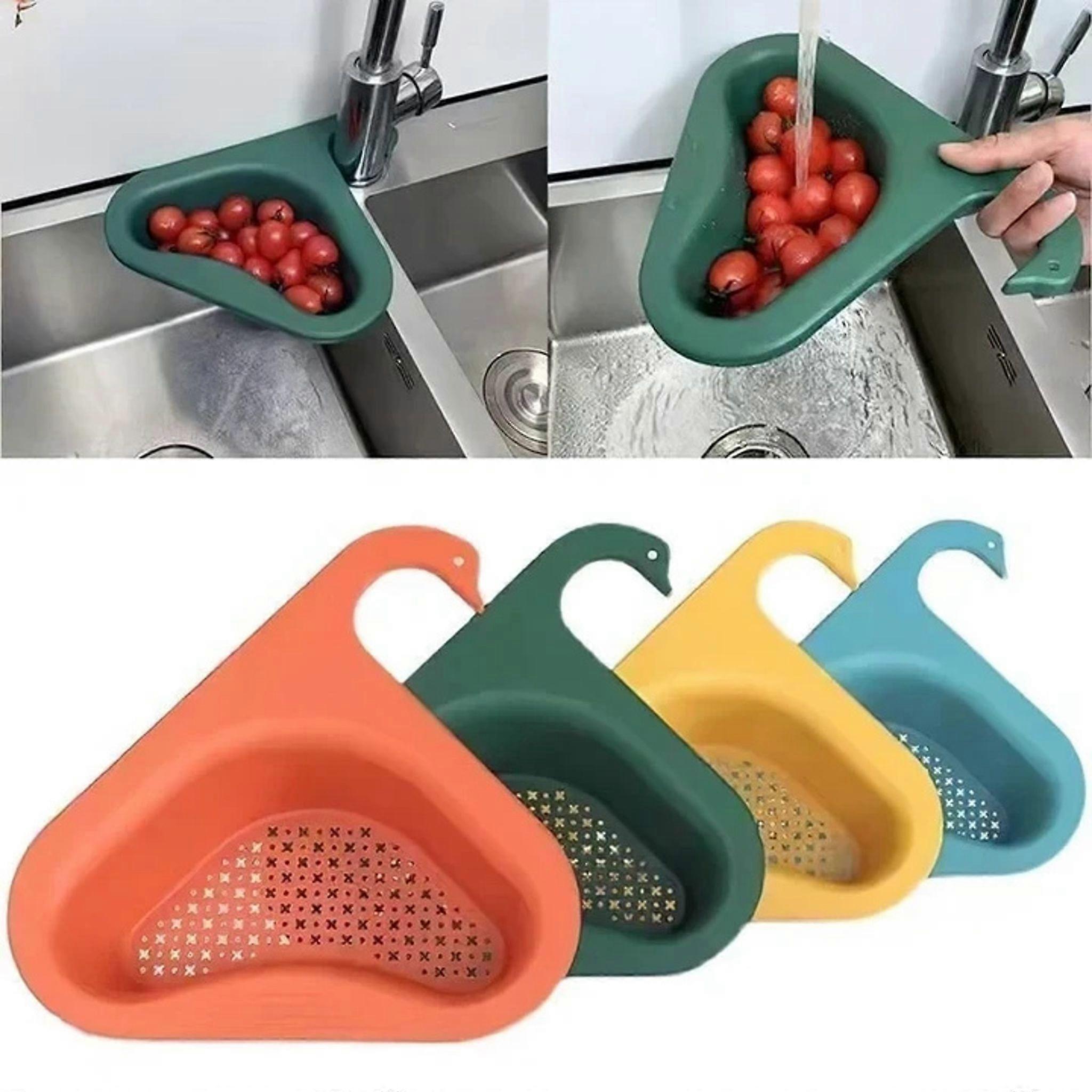 Pack of 4 drain baskets, hanging filter baskets, triangular filter baskets, multifunctional sink organiser, for kitchen sink, strainer, drain, rinsing