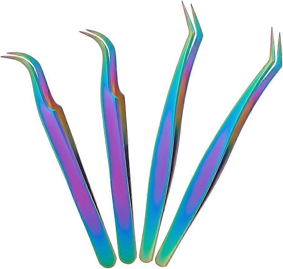 4pcs 2 Styles Stainless Steel Curved Pointed Craft Tweezer Rainbow Eyelash Tweezers Clips Sticker Picking Tool Tweezer for DIY Craft Precision Tweezer