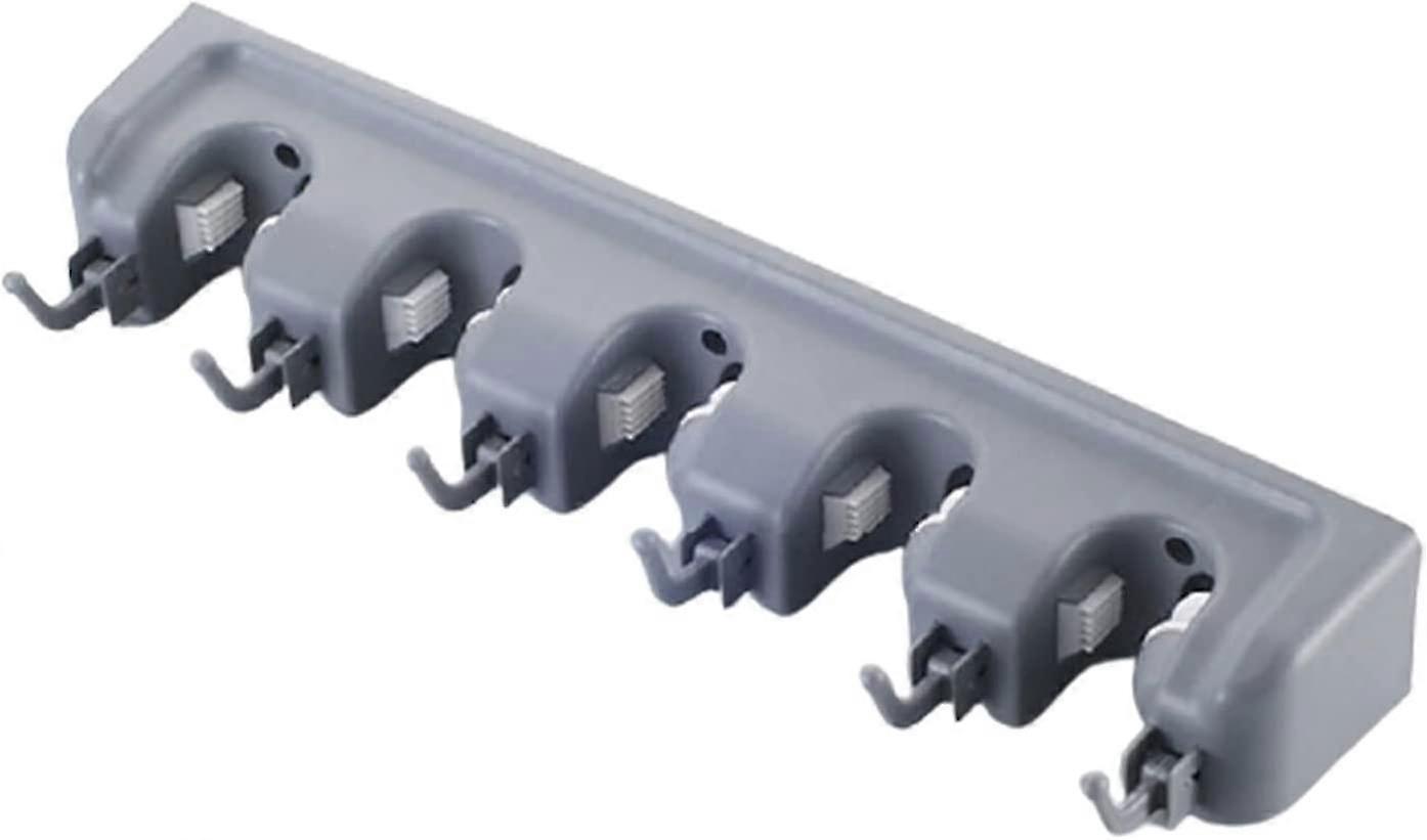 Broom Mop Holder Tidy Organizer, Storage Holder Wall Mounted With 5 Position 6 Hooks For Brush Mop And Broom Tool Storage (grey1pc)