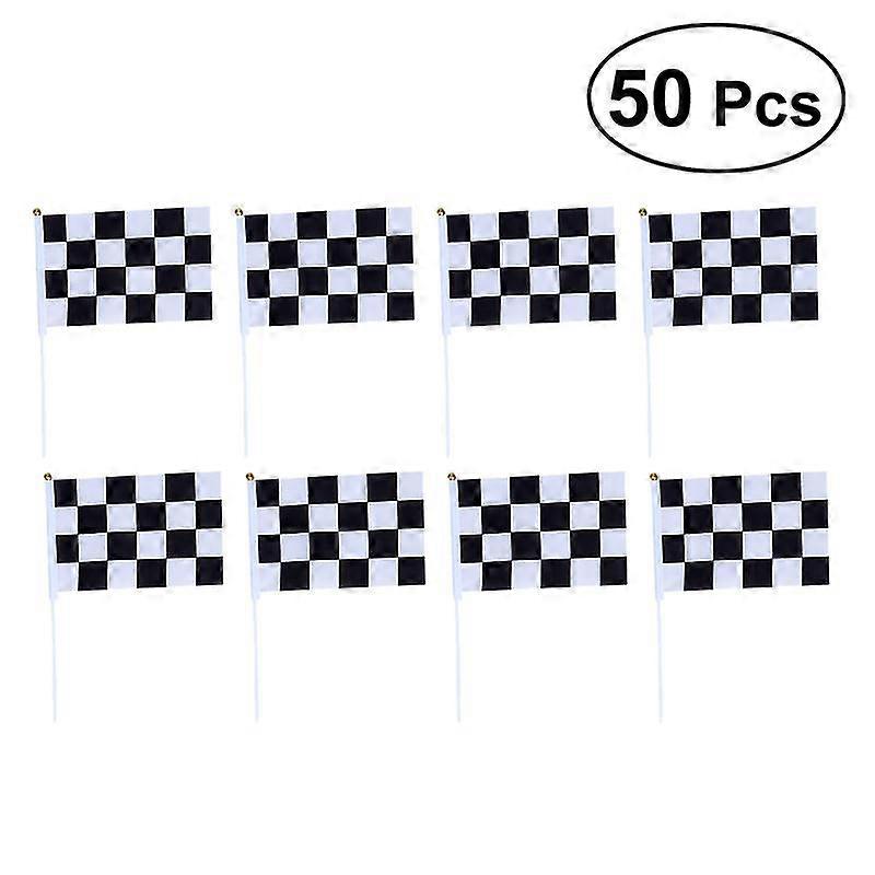 50pcs Mini Race Flags Checkered Hand Flag For Nascar Tiny Car Racing Flags (Black White)
