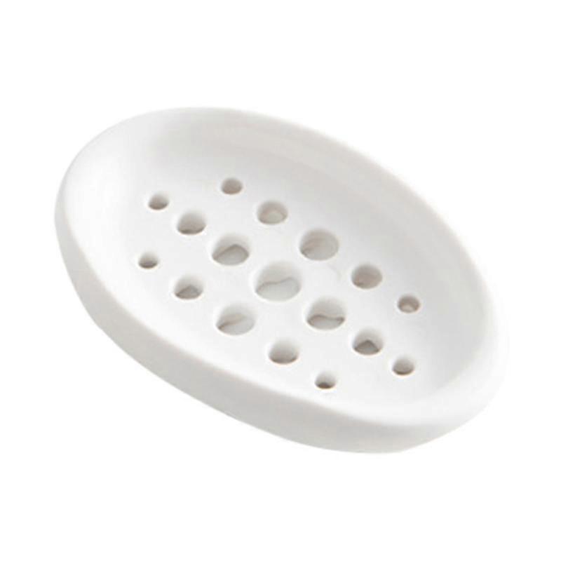 Creative Oval Shape Soap Dish Tray Drain Silicone Soap Box For Shower Bathroom Kitchen (White)