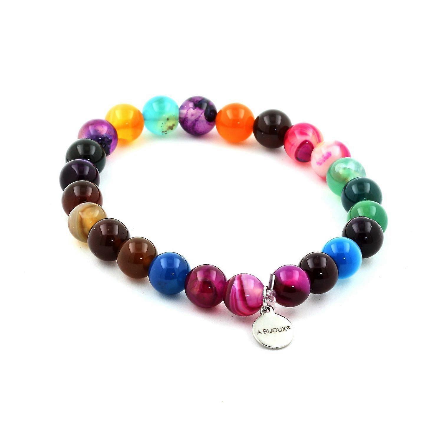Multicolored Ribboned Agate Beaded Bracelet 8 mm