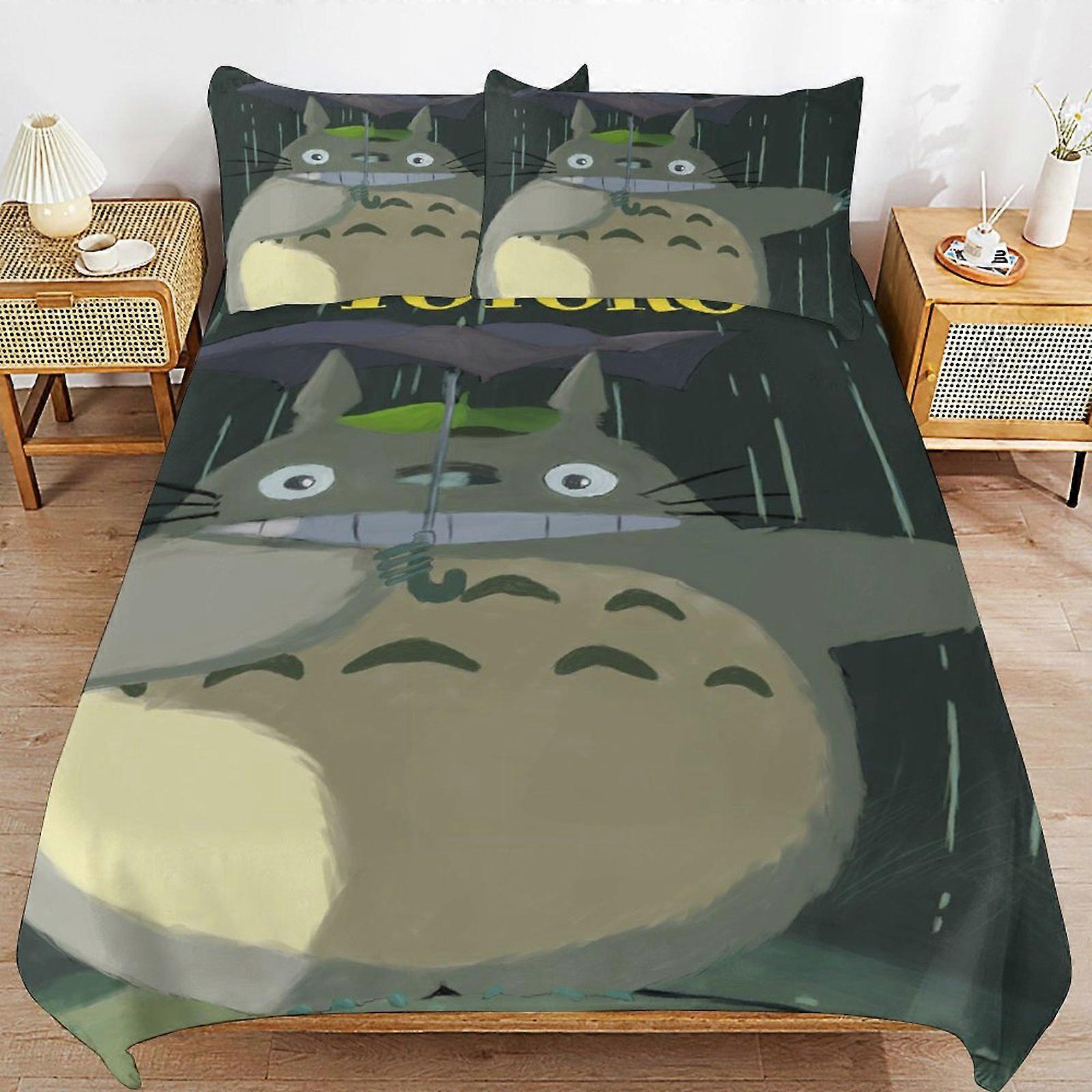 x398 My Neighbor Totoro Sängpåslakan Påslakan i mikrofiber Sängkläder Uppsättningar 3D-tryckta lätta 3-delade täcken, 1 påslakan och 2 kuddfodral för Ki