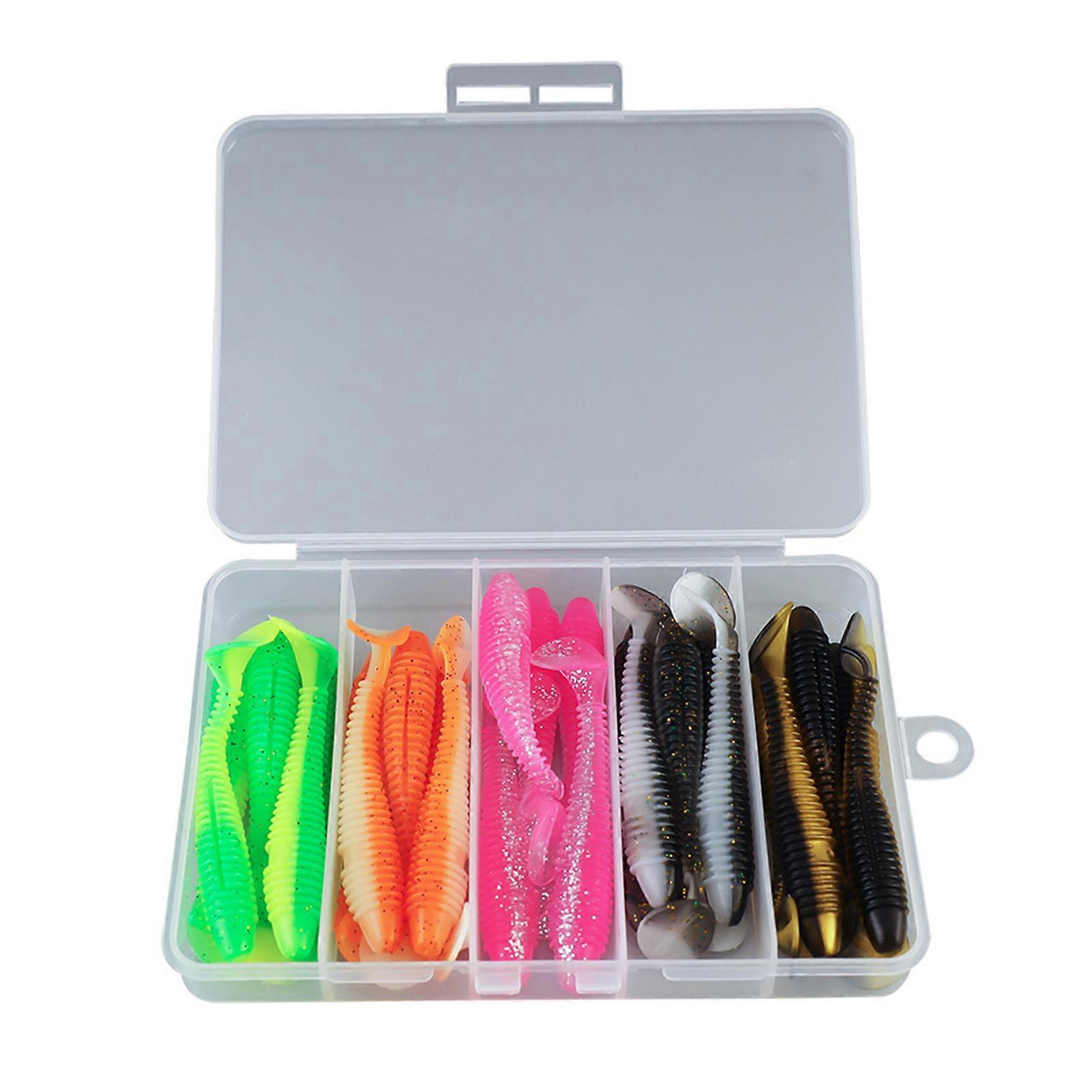 25Pcs Soft Fishing Lures with Storage Box High Flexible Bite Resistant Worm Artificial Baits Simulation Bionic Swimbaits