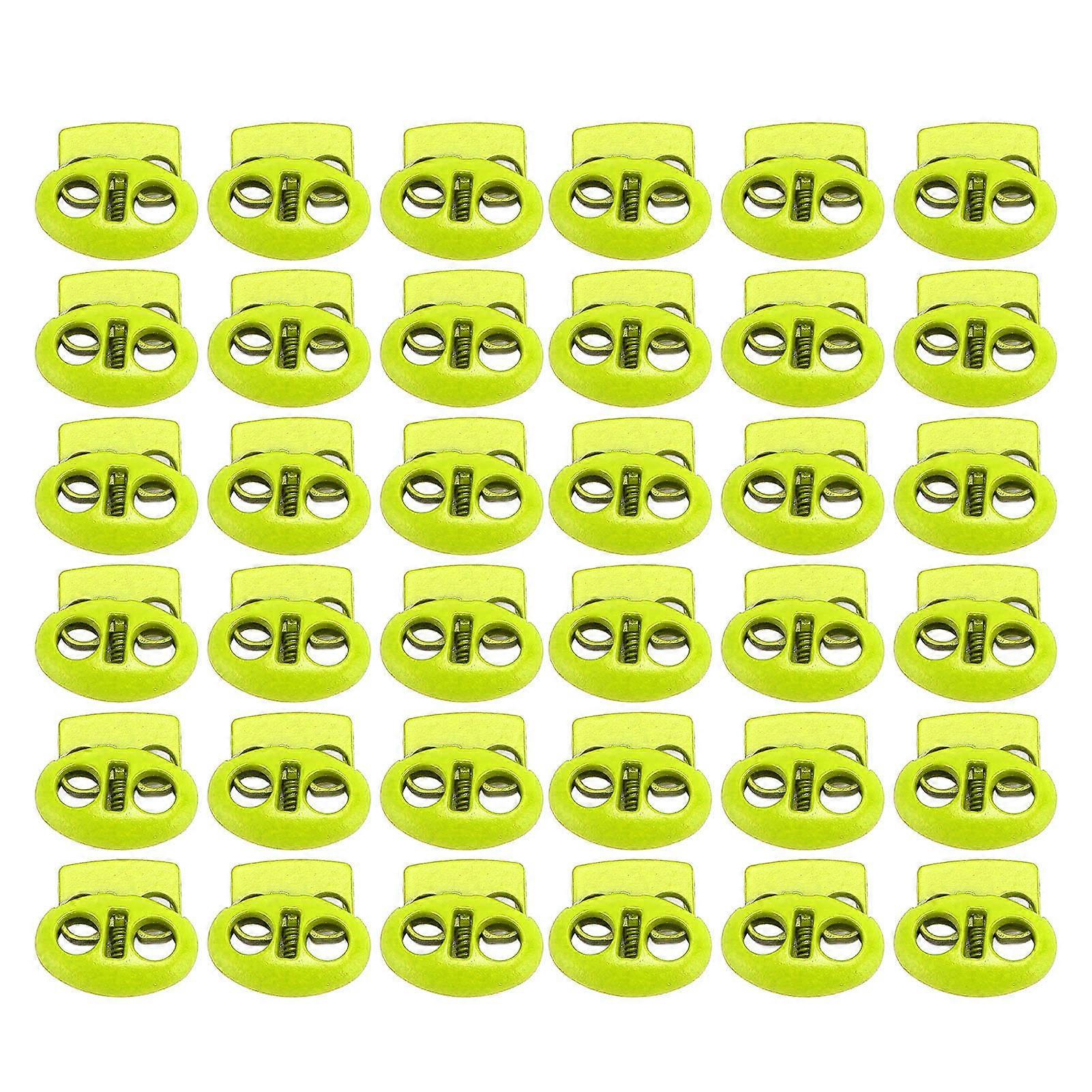 30pcs Metal Cord Lock End Toggle Double Hole Spring Stopper Fastener Slider Toggles End for Drawstrings Shoelaces Backpack Bags Fluorescent Green