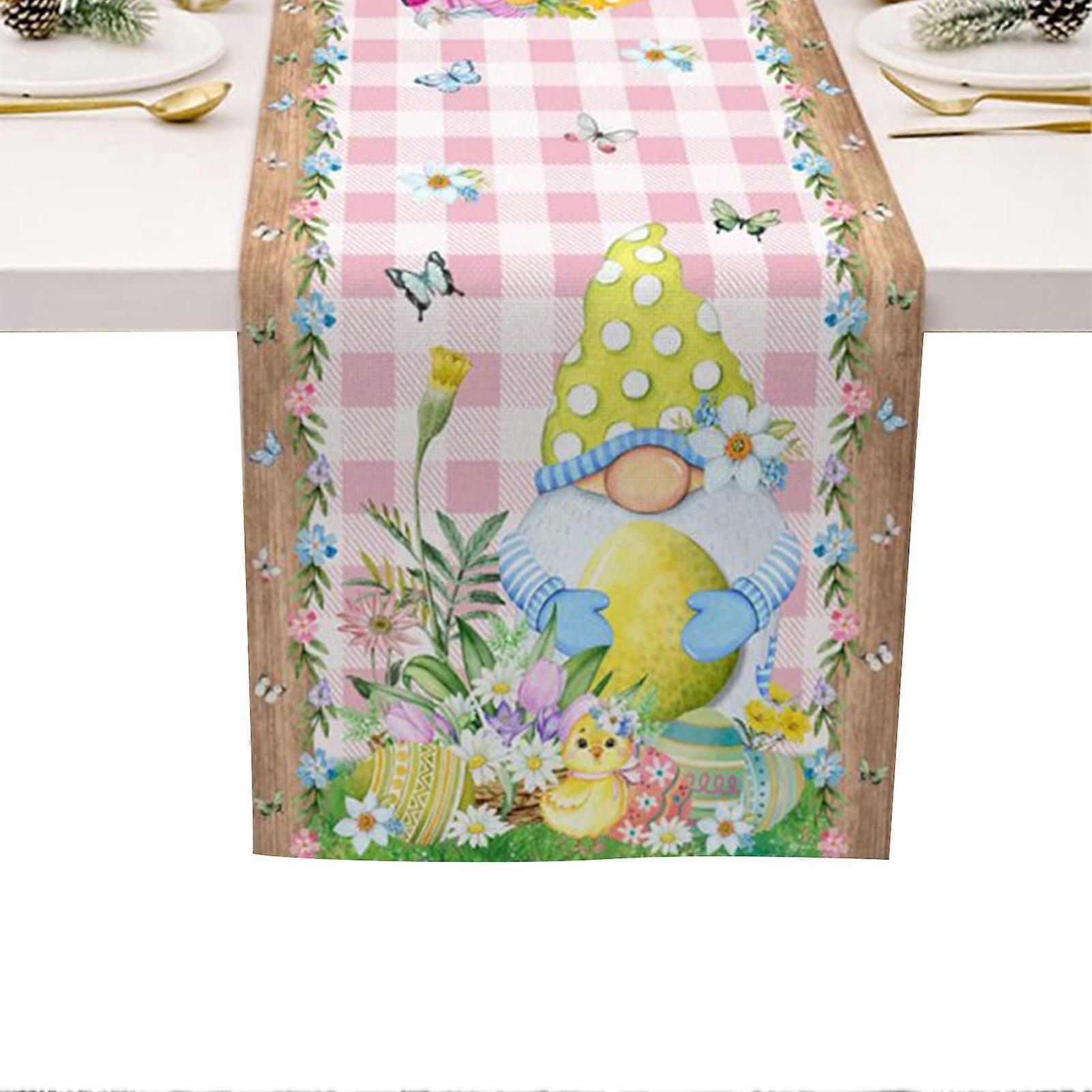 Bunny Flowers Easter Table Runner Holiday Table Runners Easter Decoration for Home Kitchen Dining