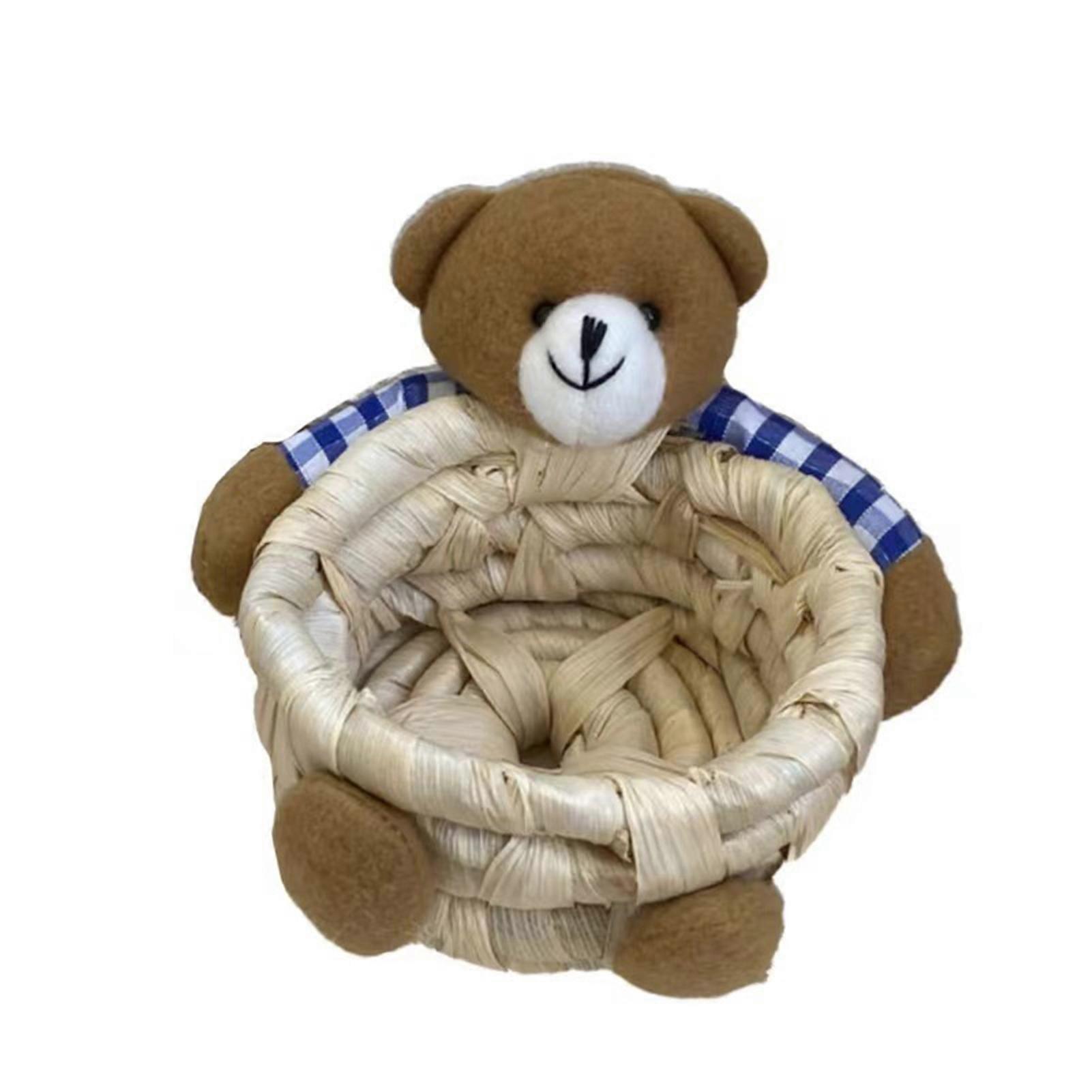 Desktop Storage Basket Lovely Large Capacity Space-saving 3D Pattern Storage Items Corn Husk Cute Navy Bear Sundries Organizer for Bedroom KAESI