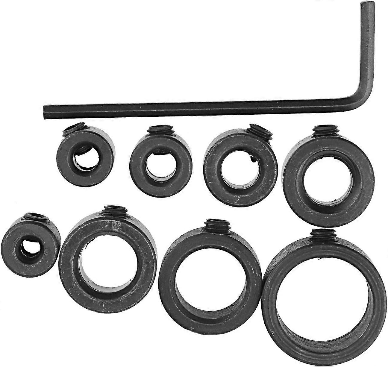 8pc Depth Stop Drill Bit Collars for 3-16mm with Hex Key