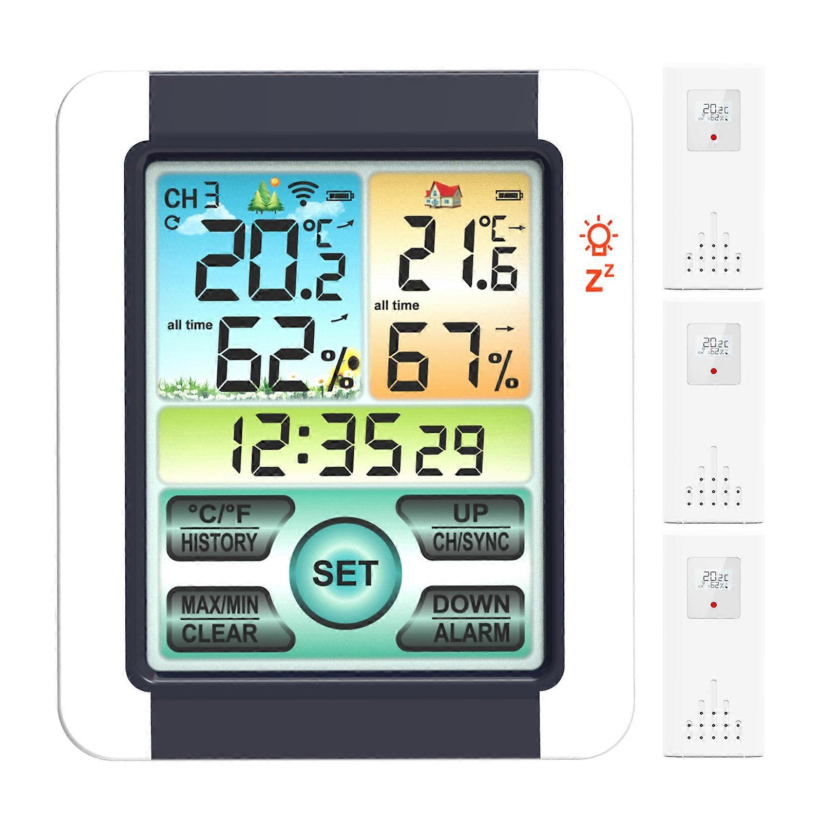 Temperature Humidity Meter Color Touchable Screen with Backlight Time Alarm Snooze Function Desktop Temperature Humidity Meter