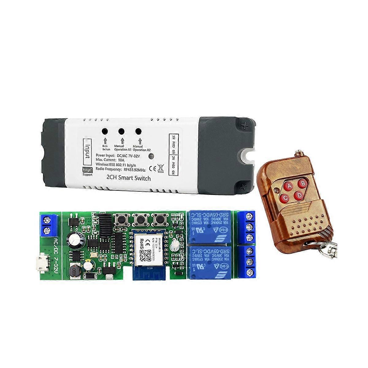 Module relais de commutation WiFi intelligent Tuya + avec télécommande RF 2 canaux AC/DC 7-32 V RF/APP télécommande Smart Home