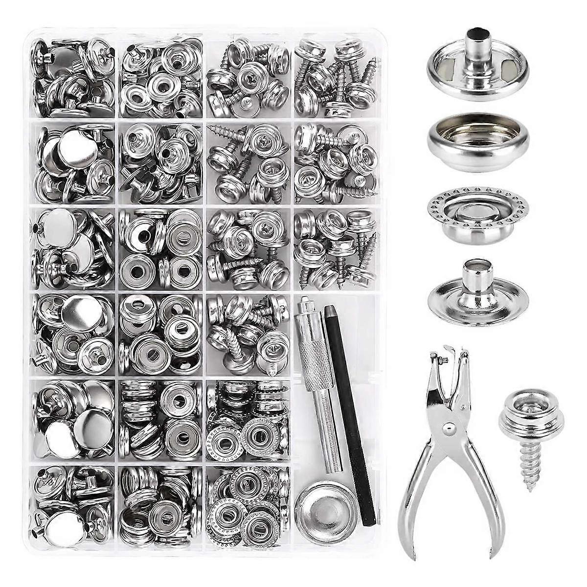 Canvas Snap Kit,Marine Grade Stainless Steel Snaps,Screw Snaps,Boat Cover Snaps,Carpet Snap Kit wit