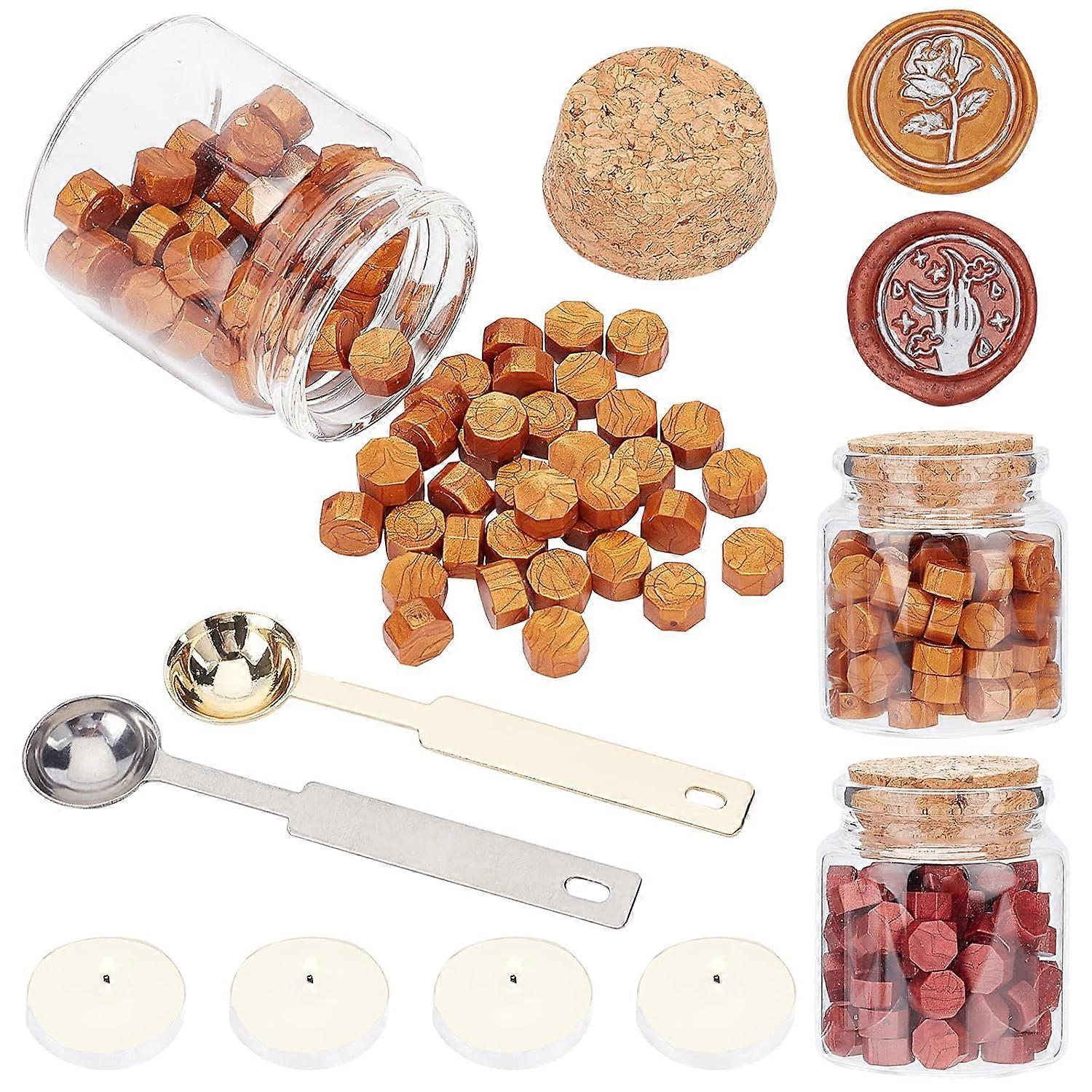 Wax Seal Beads 2 Color Sealing Wax Beads Packed in Glass Jar with 4pcs Candles 2pcs Wax Spoon 180pcs Sealing Wax Kit for Halloween Wedding Invitation