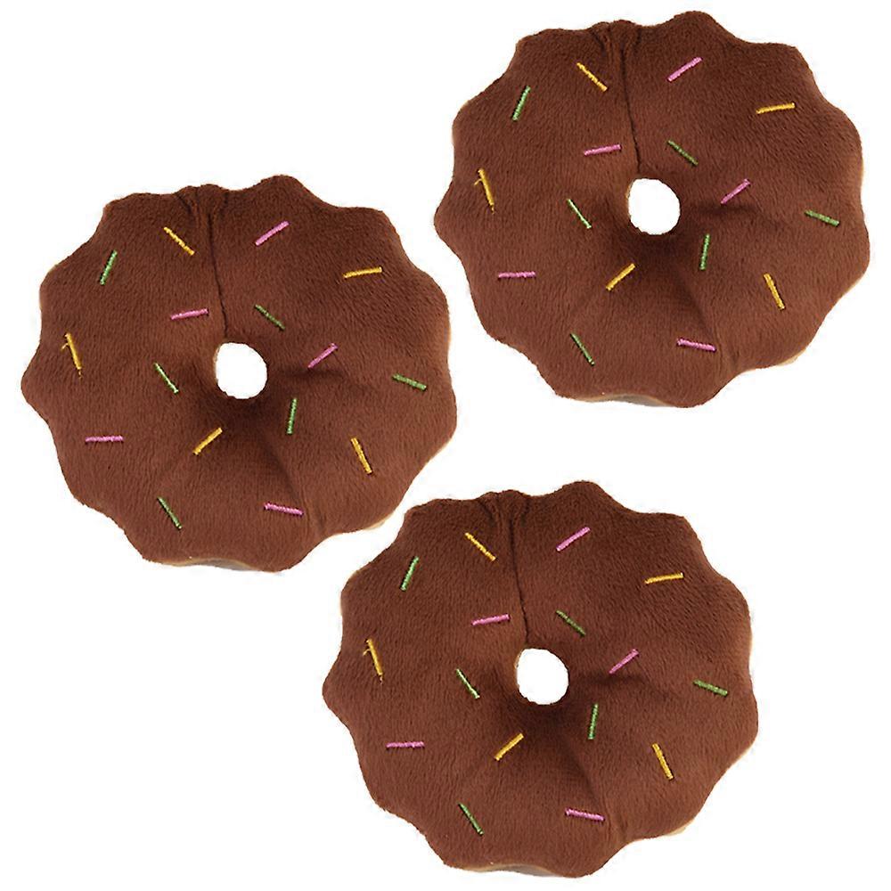 3Pcs Donut Plush Cat Catnip Toy Kitten Interactive Pillow Cat Gift For Cat Brown
