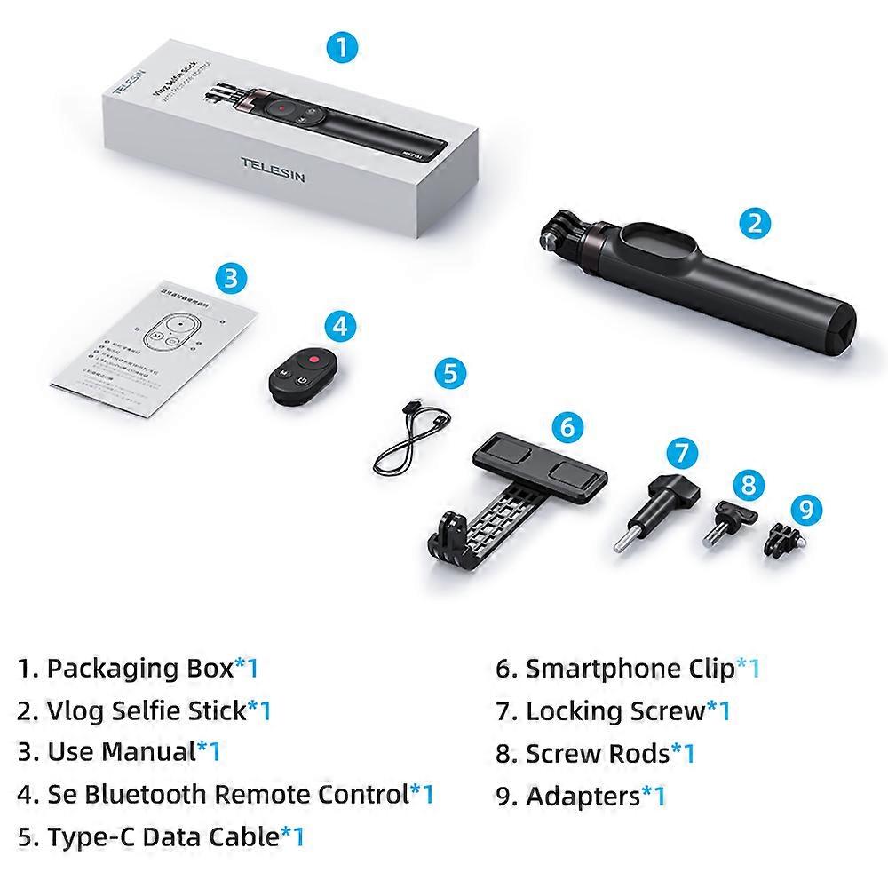 TELESIN Wireless Remote Control For GoPro Hero 10 9 8 Max Aluminium Alloy Selfie Stick Foldable Tripod For IPhone 13 Smartphone
