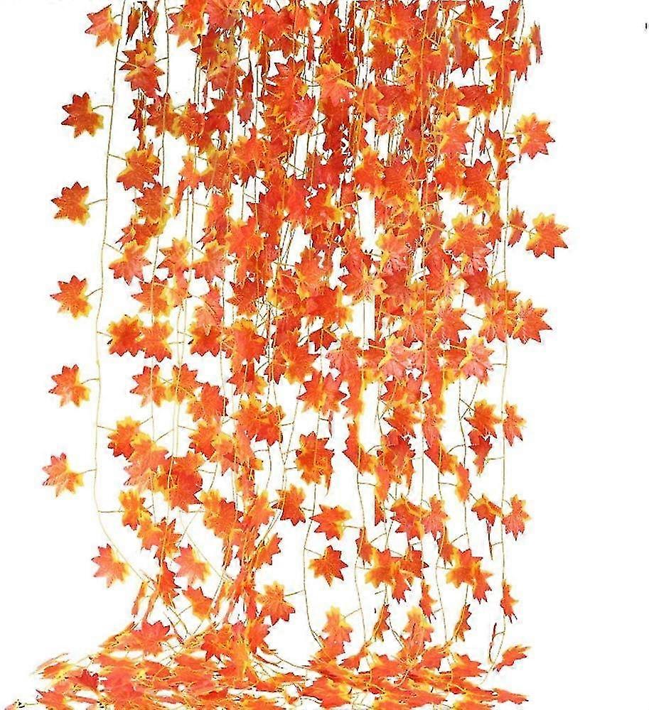 12 Pcs Autumn Garland Maple Leaves Artificial Decoration Maple Garlands Red Maple Leaves Ivy Hanging Plant