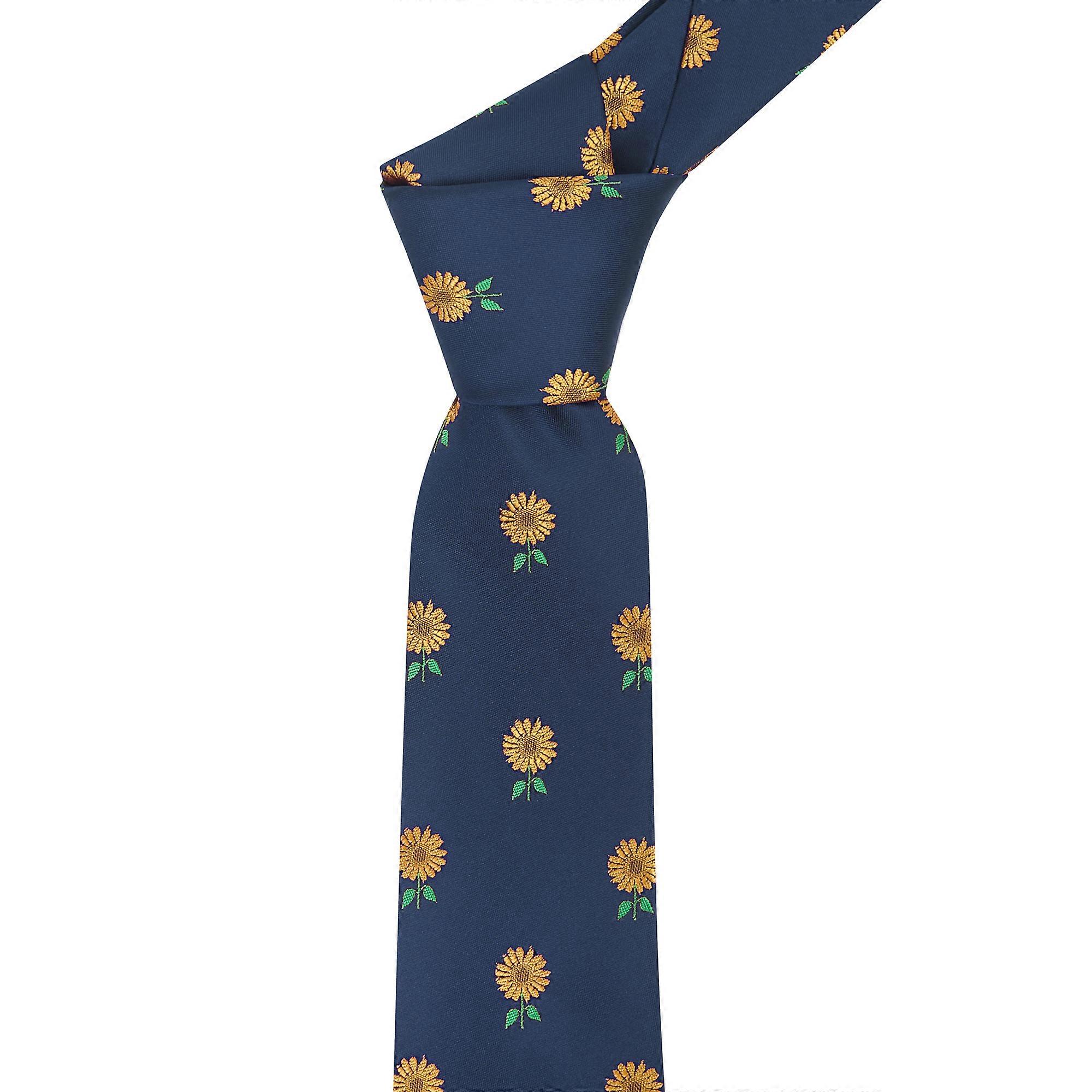 Navy Blue Sunflower Embroidered Tie