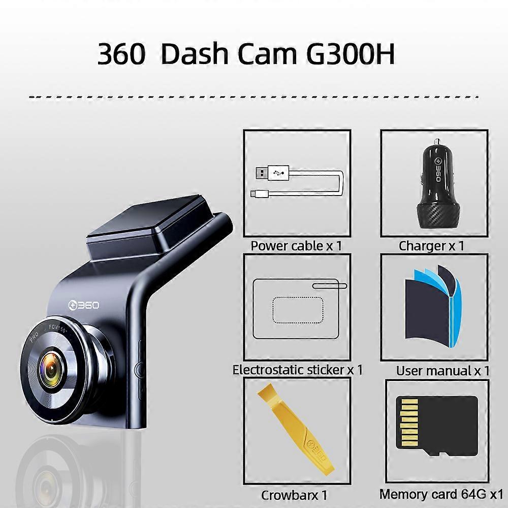 360 Dash Cam G300H DVR per auto 1296P HD Visione notturna WiFi APP Telecamera GPS integrata Videoregistratore 160 FOV Monitoraggio parcheggio 24 ore su 24