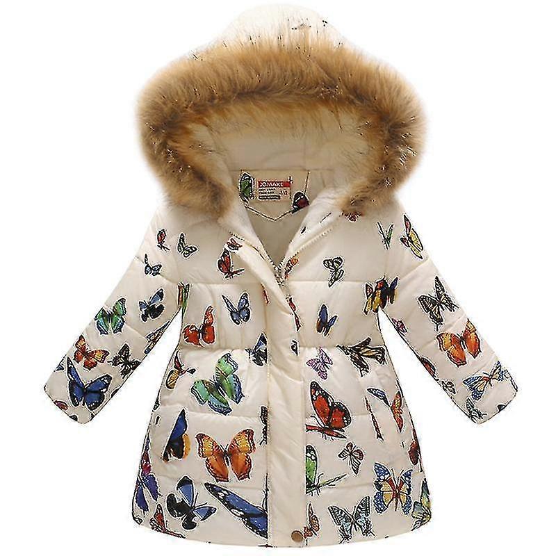 ילדים בנות חורף מזויף פרווה עם ברדס מעיל מעיל פאפר מרופד למטה ז'קט