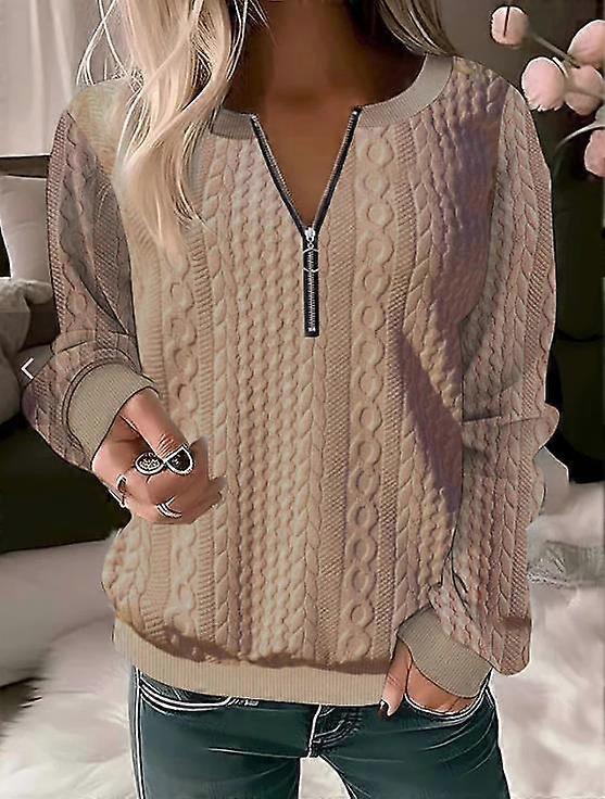 Women's Sweatshirt Pullover Basic Quarter Zip  Street Round Neck Long Sleeve Textured Top Micro-elastic Fall Winter