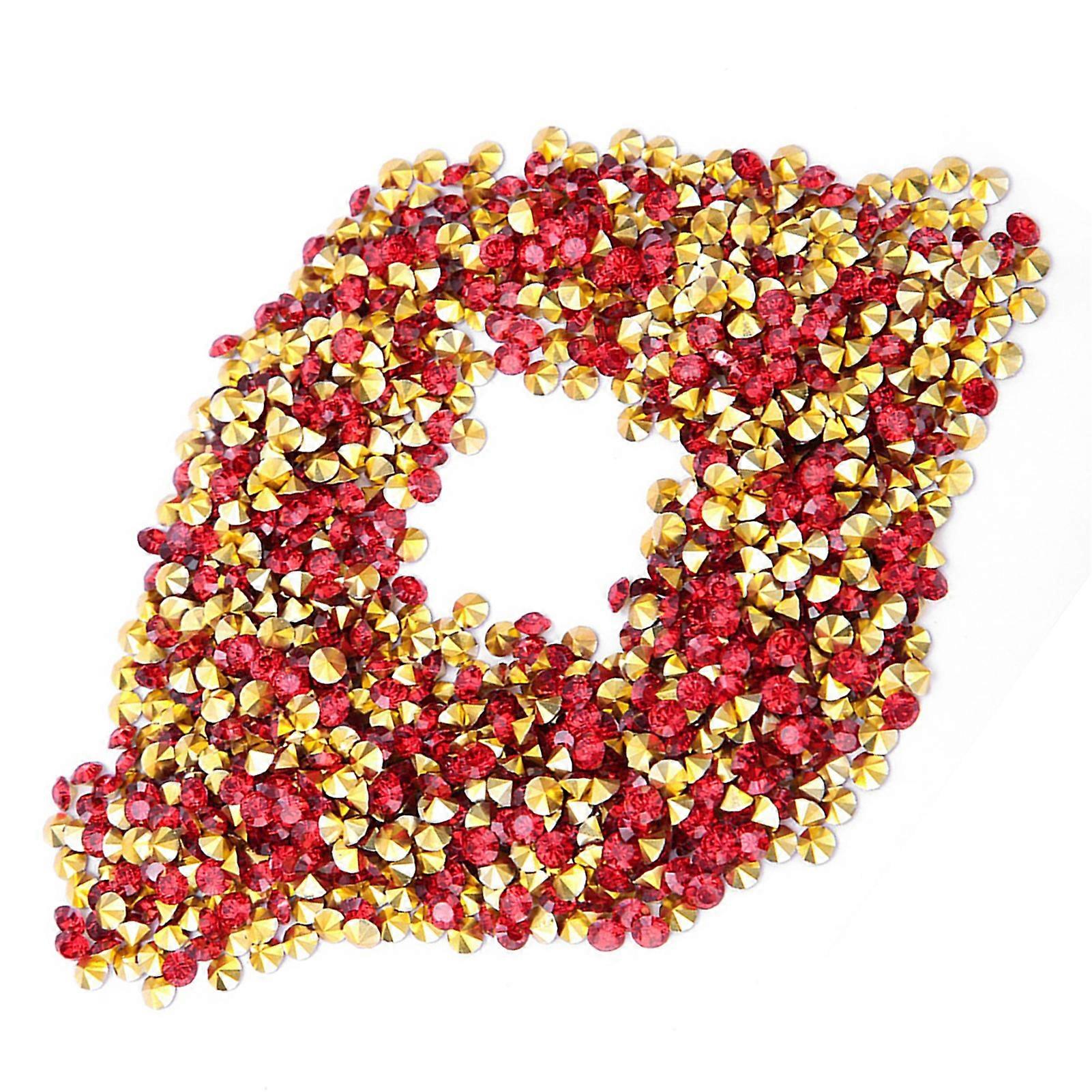 Altın Kaplama Alt Noktalı Elmas Dekorasyon - 3mm Kırmızı Taş