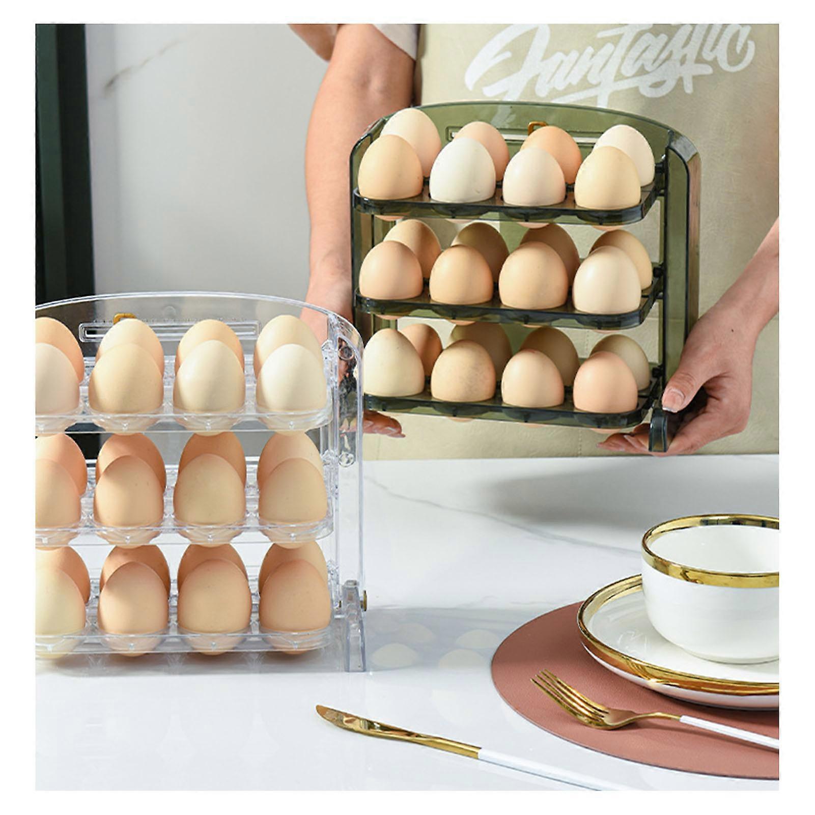 Egg Tray Container Organizer 3 Layers Foldable Plastic Egg Storage Protection for Home Kitchen White Transparent