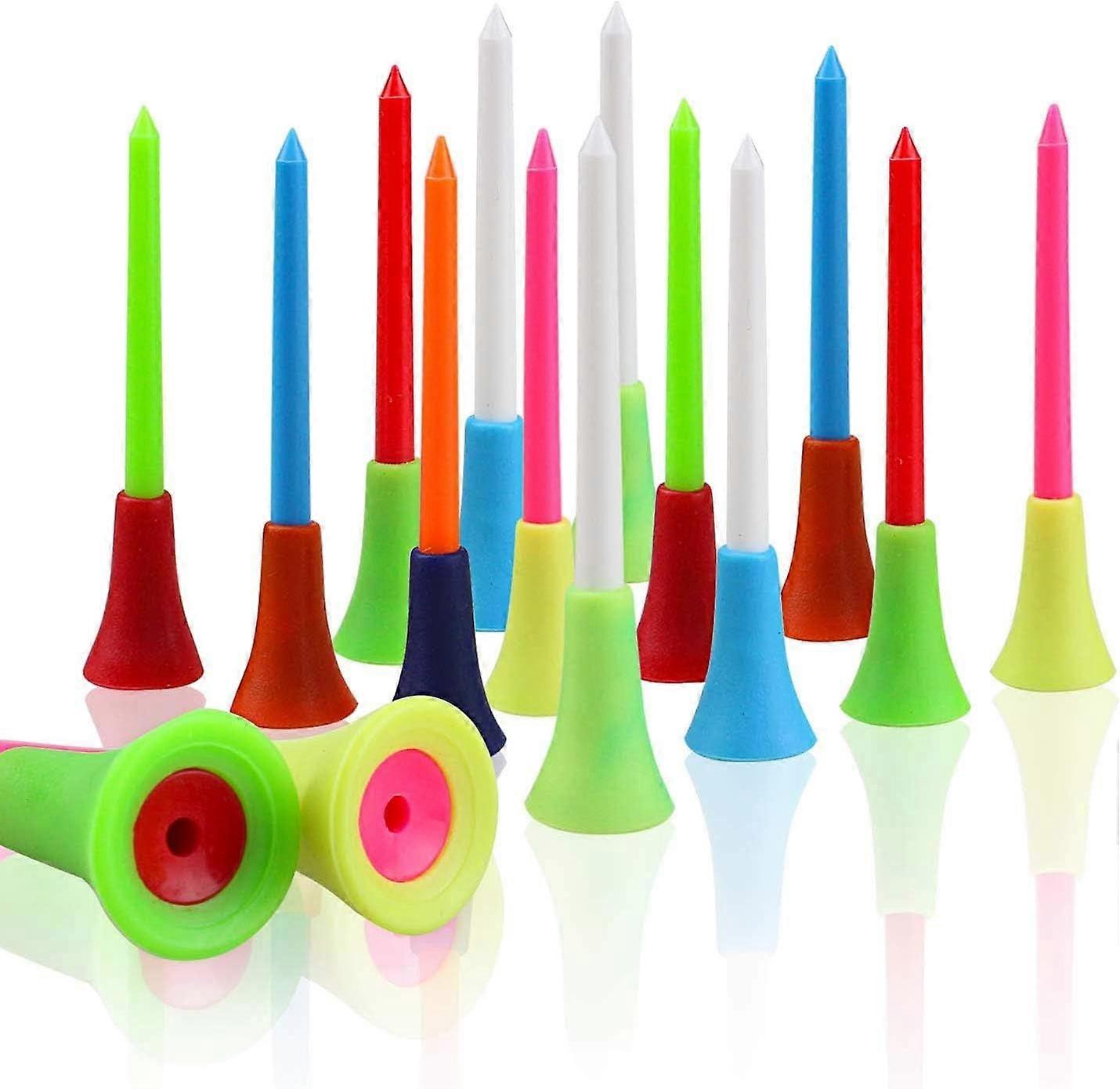 50pcs Durable Golf Rubber Pad Long Top Random Color Tees Multi Color Plastic Golf Tees Professional Random Color Golf Practicing for Golfer, Pack of